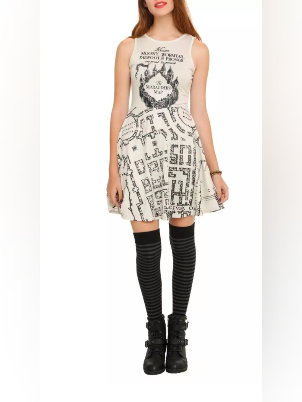 The Marauder's Map Fit & Flare Skirt - White/Black